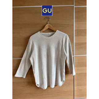 GU x cotton x M สีเทา ผ้าวาฟเฟิลสวย ผ้าดี อก 38 ยาว 26 • Code : 047(1)