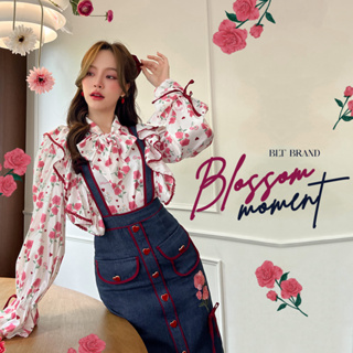 R51 Blossom moment : Set  เอี๊ยมกระโปรงยีนส์เซ็ท