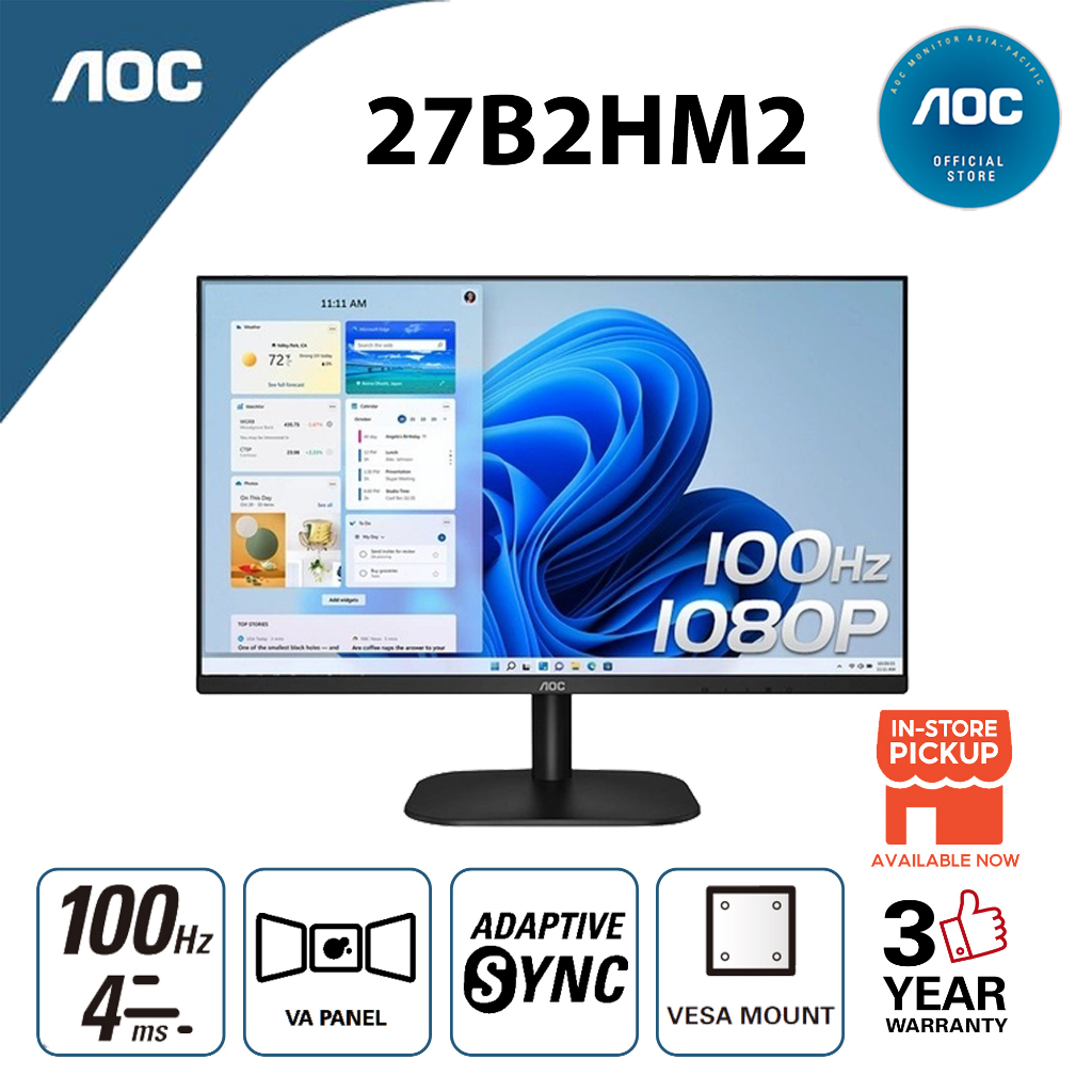 MONITOR (จอมอนิเตอร์) AOC 27B2HM2/67 27" (VA/100Hz) ประกัน 3 ปี ...