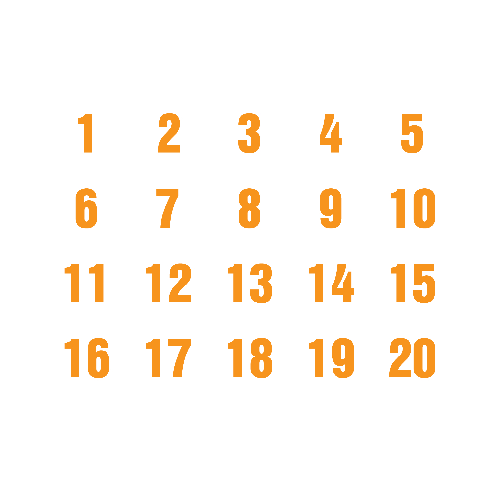 sticker-สติกเกอร์-ติดประตู-ผนัง-กำแพง-สี่เหลี่ยม-ป้ายตัวเลข-1-20-พื้นขาวเลขส้ม-1-a4-ได้รับ-20-ดวง-รหัส-g-045