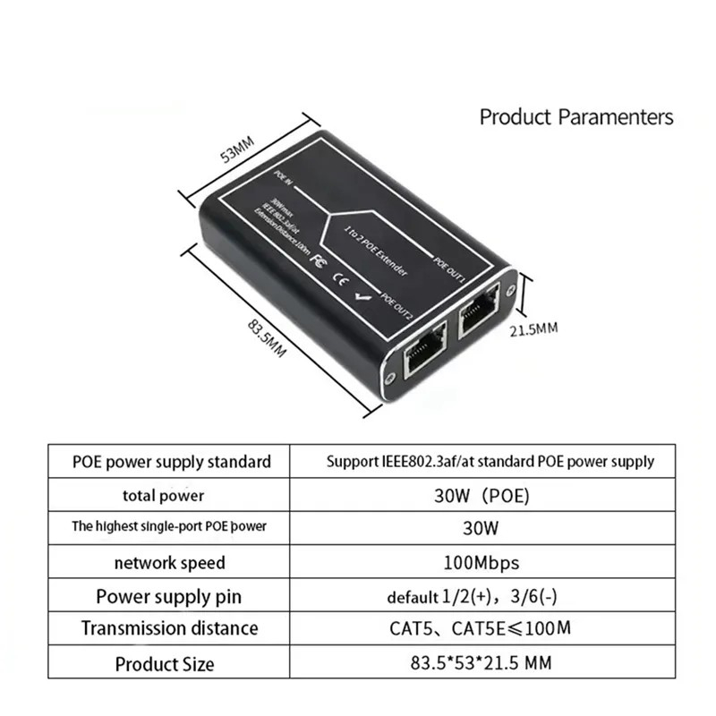 2-port-poe-extender-10-100mbps-with-ieee-802-3af-standard-input-output-for-ip-camera-extend-100-meters-for-poe-range