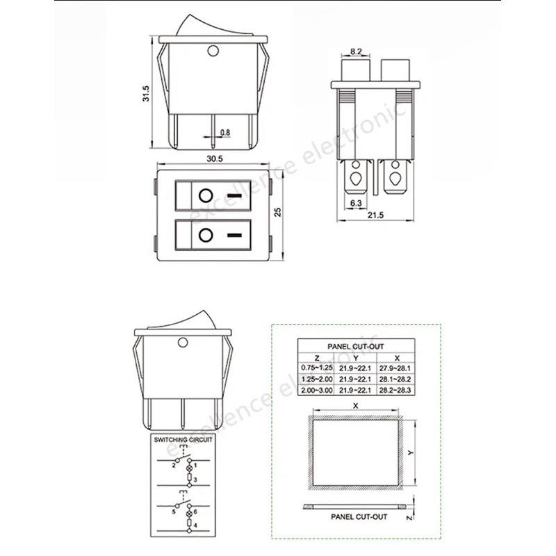 1pcs-kcd8-6pin-16a-250v-20a-125v-คู่สวิทช์-rocker-สวิทช์กันน้ำ-on-off-kcd6เรือ-power-switch