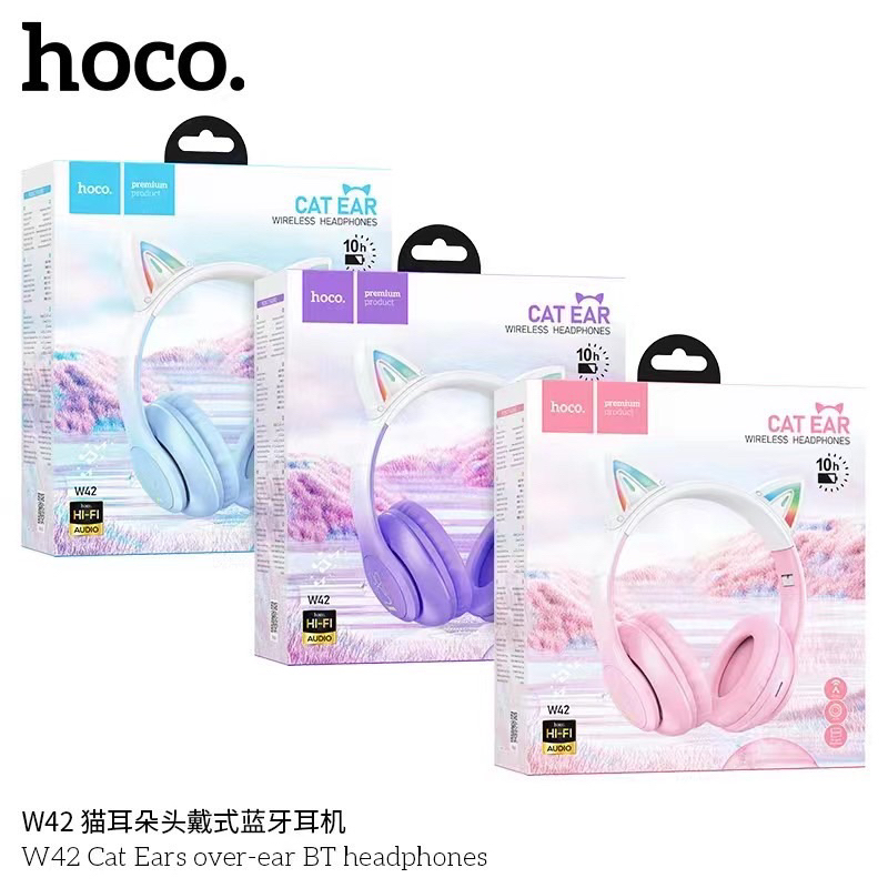 HOCO W42 Cat Ears over-ear headphone หูฟังบลูทูธไร้สาย มีไฟ LED รองรับ ...