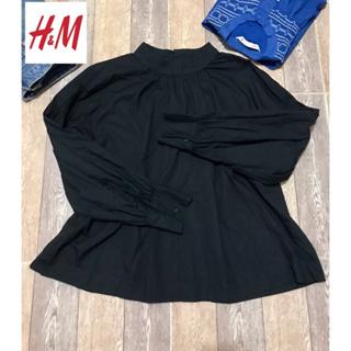 📌women black cotton oversized blouse size L เสื้อเบราส์ สีดำ แบรนด์เอชแอนด์เอ็ม แขนยาว เสื้อทำงานสีดำ เสื้อผ้าฝ้าย