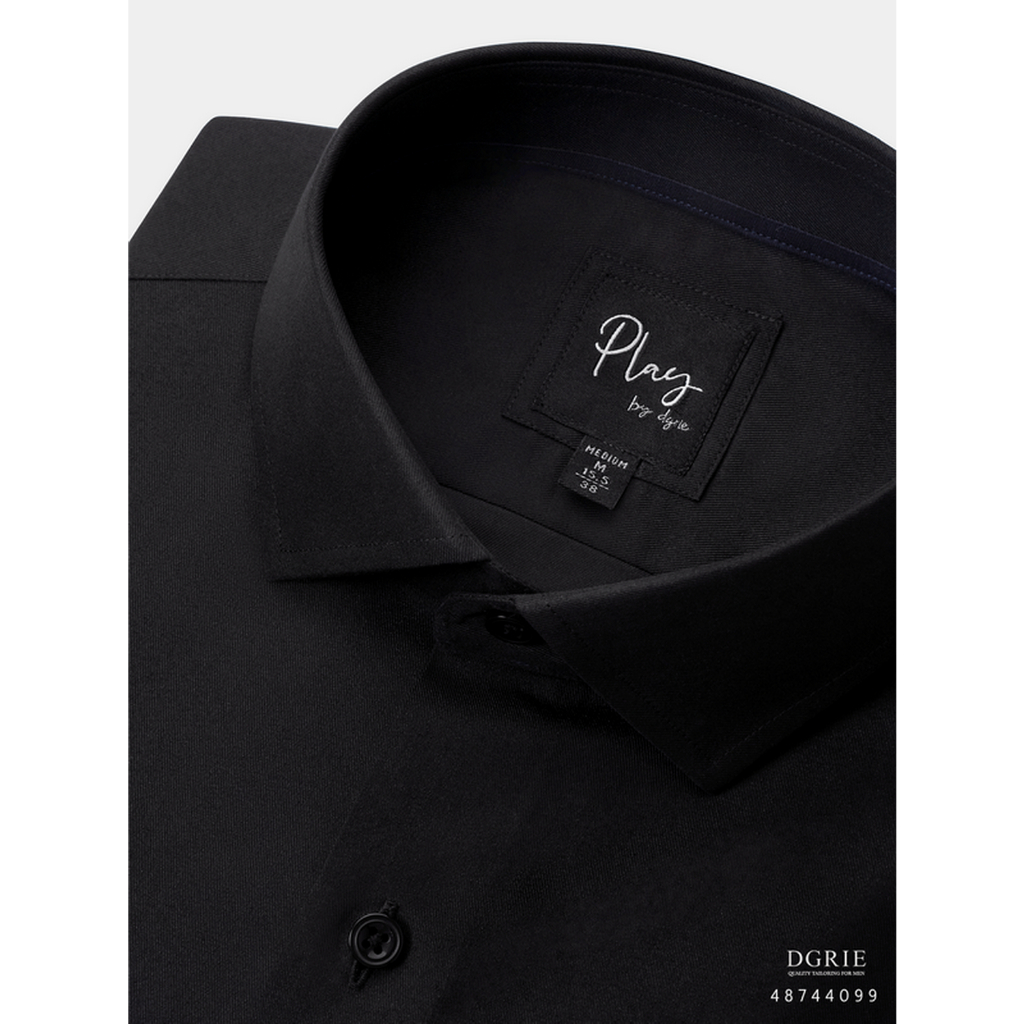 dgrie-play-black-cotton-regular-collar-ribbon-shirt-เสื้อเชิ้ตสีดำ