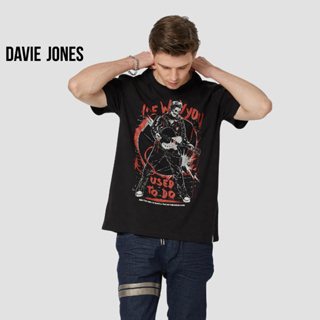 DAVIE JONES เสื้อยืดพิมพ์ลาย ทรง Regular Fit สีดำ Graphic Print T-shirt in black WA0178BK