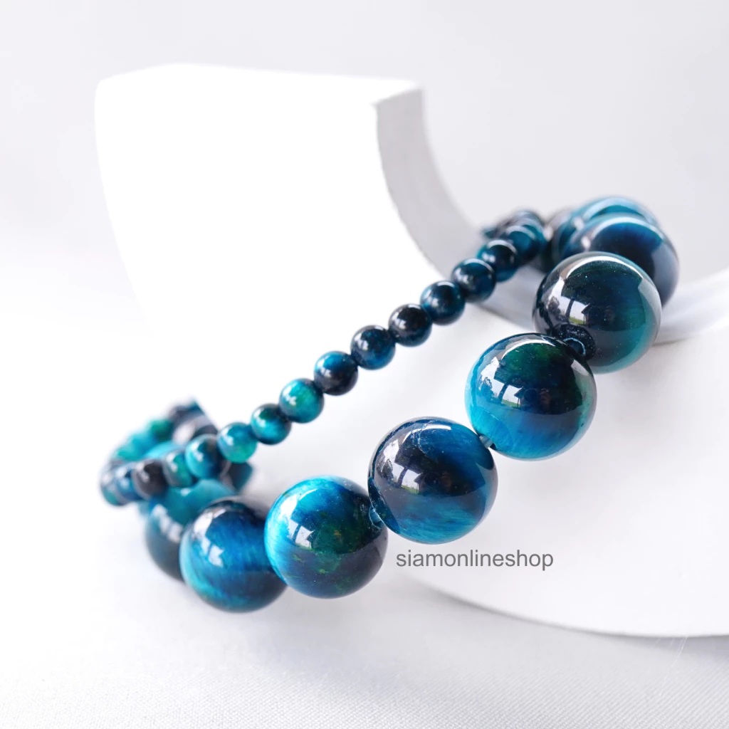 ROYAL BLUE TIGEREYE หินไทเกอร์อาย สีรอยัลบลู เลือกขนาดเม็ดหินได้ สร้อยข้อมือหินแท้ https://wayoza.com