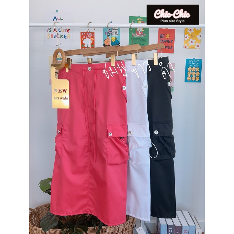 skirt-cargo-pink-กระโปรงยาวคาร์โก้-แต่งกระเป๋าข้างเก๋ๆ