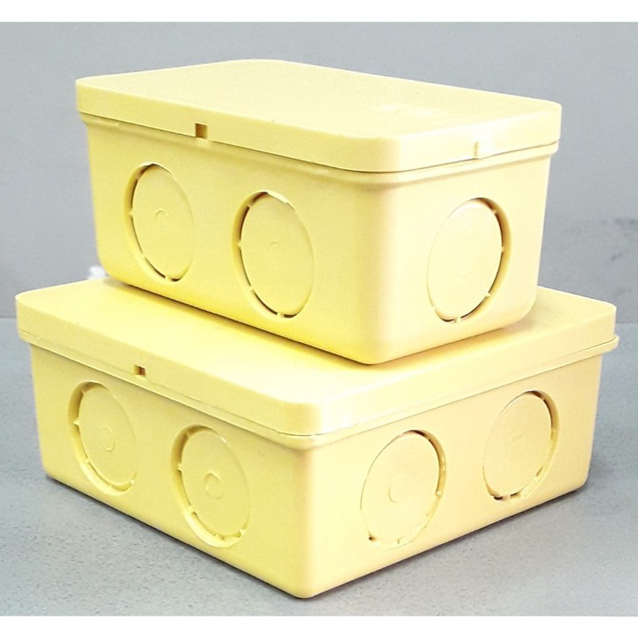 กล่องพักสายสี่เหลี่ยมสีเหลือง-ตราช้าง-กล่องพักสายไฟ