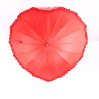 ร่มทรงหัวใจสีแดง ร่มยาว24นิ้ว ร่มอลูมิเนียมร่มซี่ไฟเบอร์กันรังสีUVกันฝน ร่มแต่งงาน ร่มพรีเวดดิ้ง ร่มพร็อพ