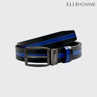 ELLE HOMME | เข็มขัดหนังวัวแท้ สไตล์ Casual หัวเข็มขัดแบบ Reversible สลับใช้งานได้ทั้ง 2 ด้าน สายเข็มขัดสีน้ำเงินและดำ | H84283