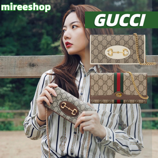 🍒กุชชี่ Gucci กระเป๋าสตางค์ Horsebit 1955 Wallet With Chain🍒กระเป๋าสะพายเดี่ยว