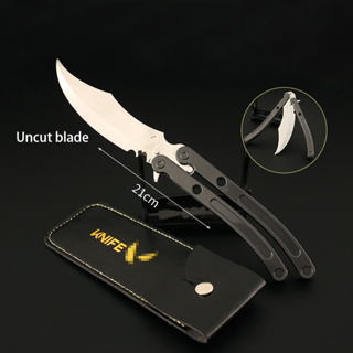 💥โมเดลอาวุธมีด Black.Market Butterfly knife Balisong วัสดุเหล็ก ขนาด 21 cm. พร้อมซองหนังและแท่นวางโชว์