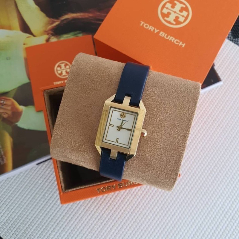 สด-ผ่อน-นาฬิกาสายหนัง-หน้าปัดเหลี่ยม-tbw1103-tory-burch-watch