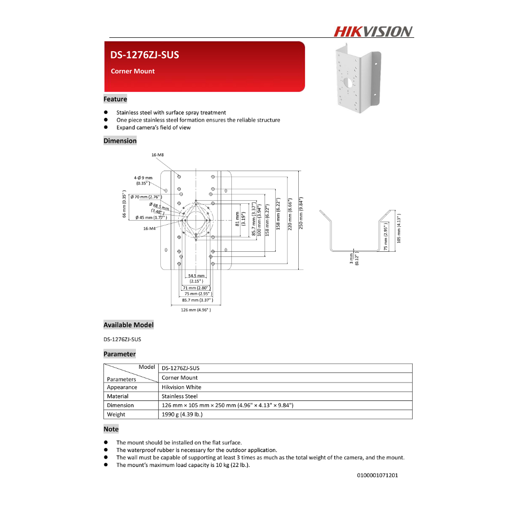 hikvision-ขายึดกล้อง-รุ่น-ds-1276zj-สำหรับกล้องโดม-ip-camera