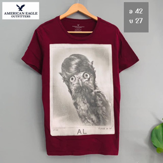 American Eagle x M สกรีนสวย ผ้าดี สีแดงเลือดหมู อก 42 ยาว 27 Code: c-019(6)