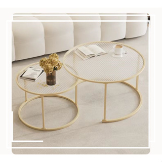 โต๊ะกาแฟ โต๊ะกาแฟ สไตล์โมเดิร์น สีทอง วงกลมซ้อนทับกันได้