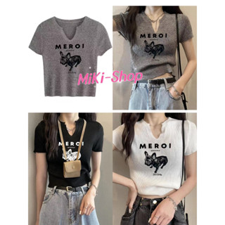 💕*Miki-Shop😍พร้อมส่งเสื้อไหมพรมแขนสั้นใส่เข้ารูปพิมพ์ลาย ผ้านิ่มดีมาก3799-3