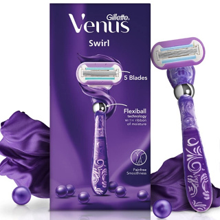 Gillette Venus Swirl Womens Razor ชุดอุปกรณ์กำจัดขนสำหรับผู้หญิงรุ่นพิเศษใบมีดหมุดได้รอบด้าน