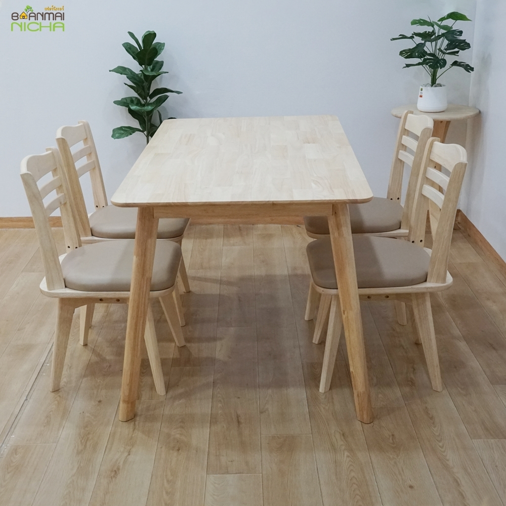 ชุดโต๊ะอาหาร-ชุดโต๊ะทานข้าว-4-ที่นั่ง-สไตล์มินิมอล-ไม้ยางพารา-โต๊ะขนาด-80x150x75-cm-เก้าอี้หมุนได้-baanmainicha