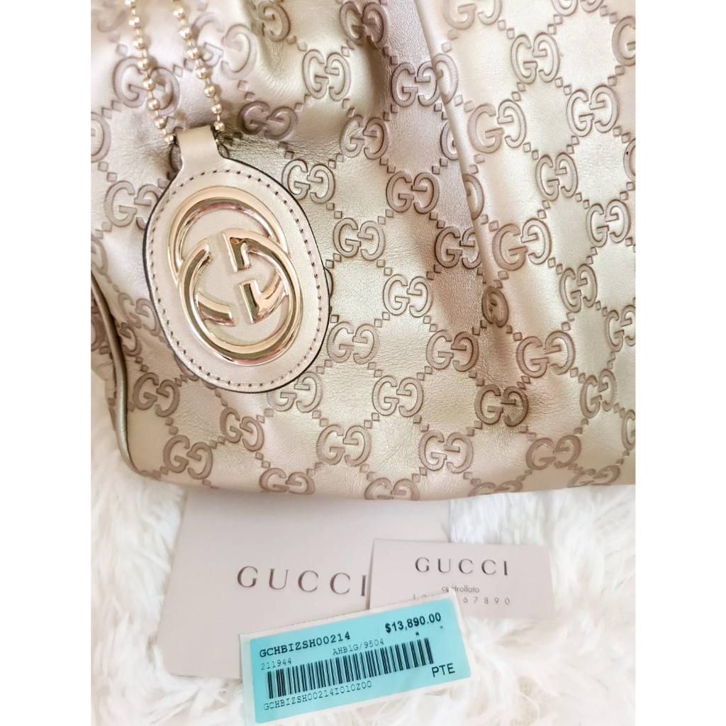 กระเป๋า-gucci-มือสอง-ของแท้-sukey-leather-tote-bag-211944-gg-canvas-handbag-beige-สภาพ-90