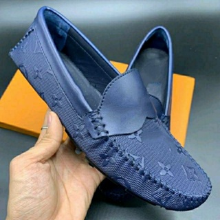 รองเท้าหนัง Lo Men loafer สีดำและน้ำเงินหนังแท้