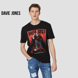 DAVIE JONES เสื้อยืดพิมพ์ลาย ทรง Regular Fit สีดำ Graphic print T-shirt in black WA0154BK