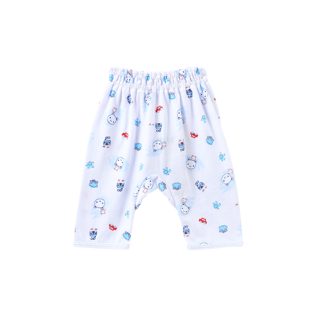 de-bon-by-enfant-กางเกงขายาว-สีฟ้า-พิมพ์ลายน้องหมี-cutie-bear-ไซส์-70-เหมาะสำหรับเด็ก-3-6-เดือน