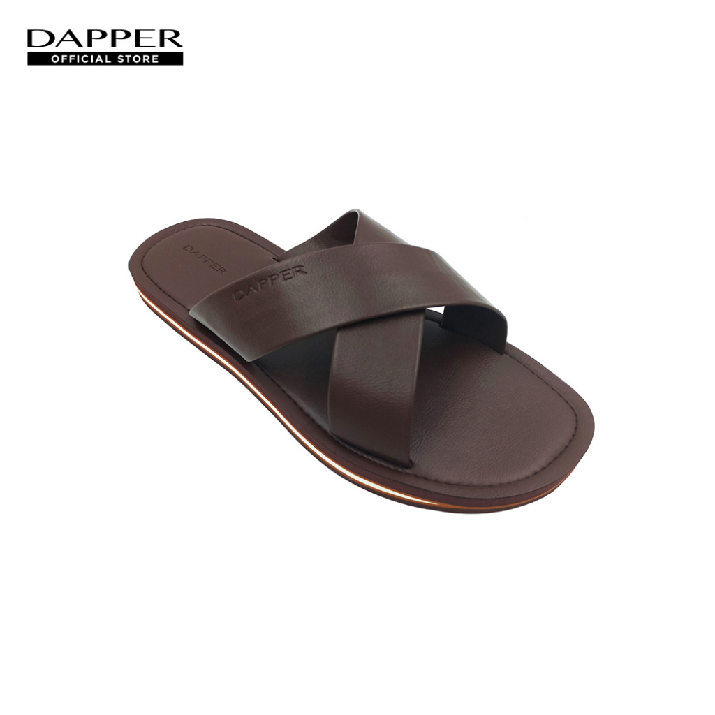 dapper-รองเท้าแตะ-light-weight-crossover-faux-leather-sandals-สีน้ำตาล-hske1-1301sc