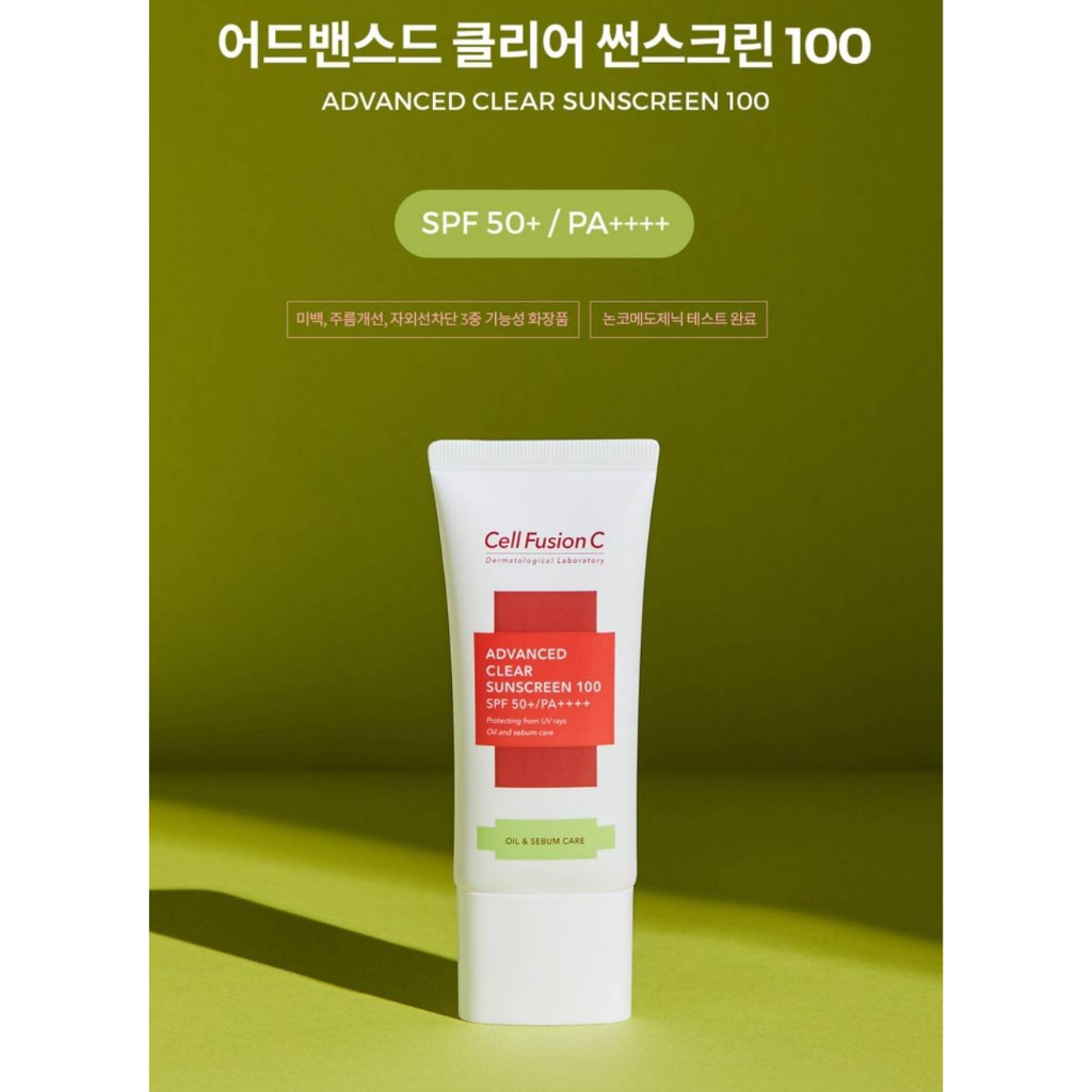 สินค้าของแท้100-ส่งตรงจากเกาหลี-cell-fusionc-sunscreen-spf50-pa-toning-rejuve-advance-clear-35ml
