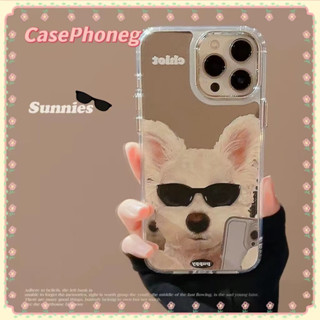 🍑CasePhoneg🍑ป้องกันการหล่น ขอบเต็ม iPhone 11 14 pro max พื้นผิวกระจก การ์ตูน ลูกสุนัข เคสใส น่ารัก case for iPhone 12 13