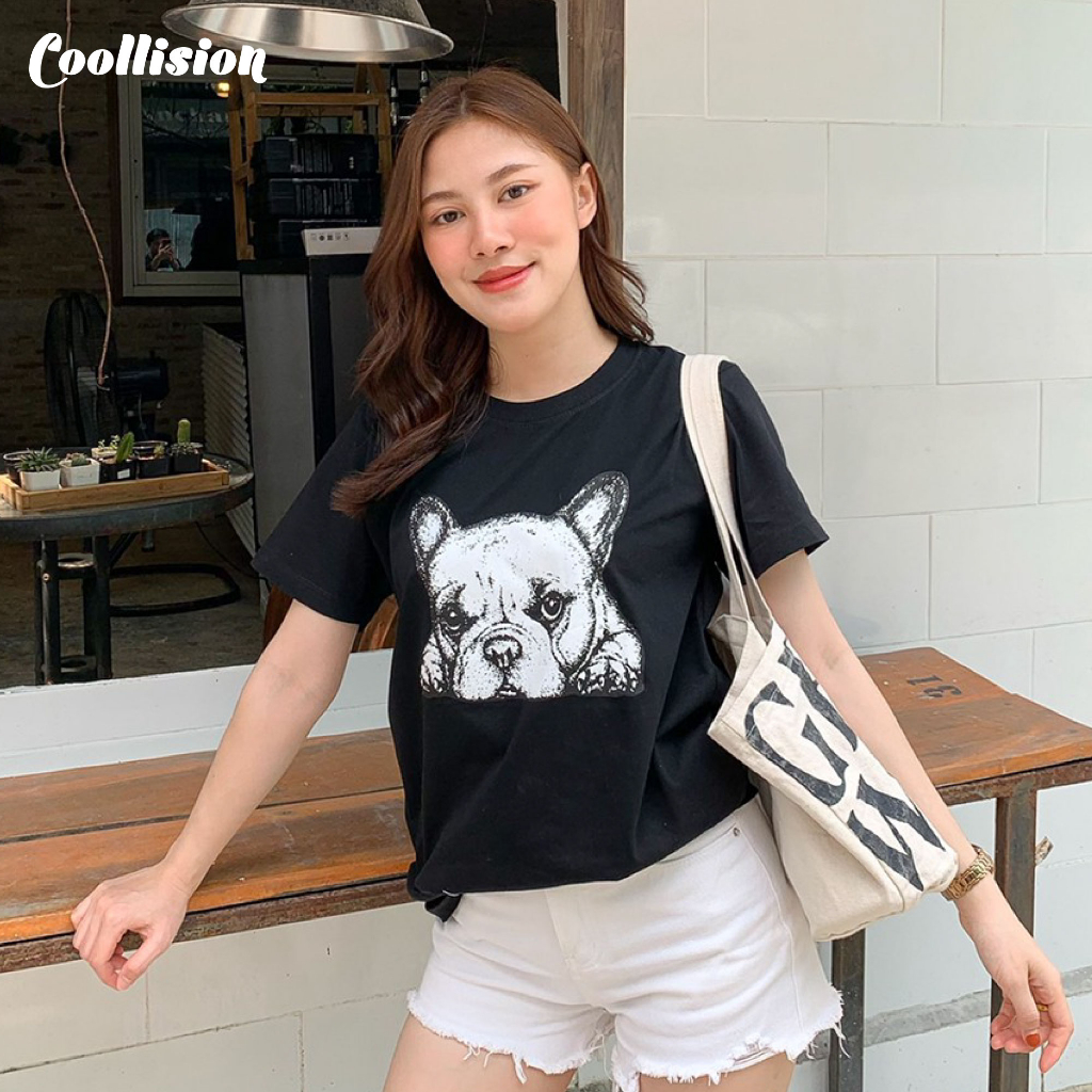 coollision-เสื้อยืดสกรีนลาย-น้องหมาเฟรนช์บูลด็อกเหงาๆ-เสื้อสกรีน-เสื้อลายหมา-unisex