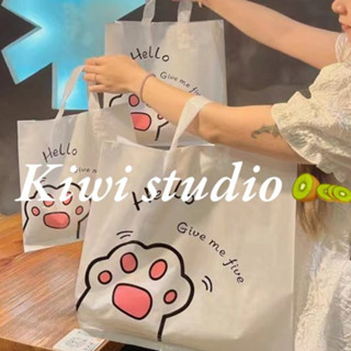 KiwiStudio (แพ็คละ 50 ชิ้น) ถุงพลาสติก วัสดุ PE รูปแบบกรงเล็บแมวการ์ตูน สีขาวน่ารัก กระเป๋าถือที่สร้างสรรค์ หนามาก ทนทานมาก ร้านขายของร้านขายเสื้อผ้า (SK0031)