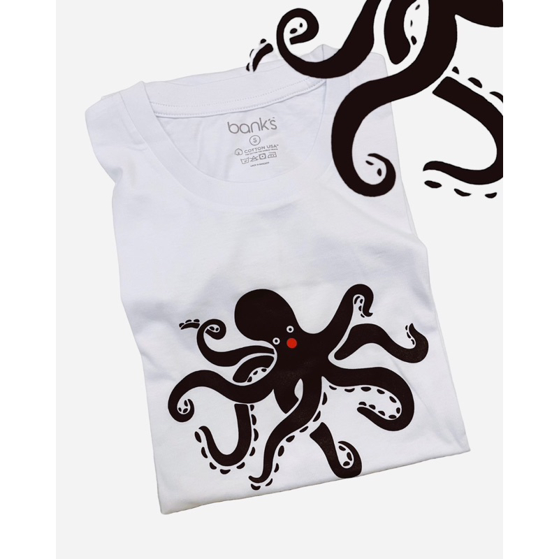 bank-s-black-squid-in-white-color-t-shirt-cotton-usa-เสื้อยืดลายปลาหมึก-เสื้อยืดคุณภาพดี