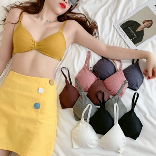 BraTAiSHOPE เสื้อใน รูปโบว์ แบบสวม รุ่นB070 ดันทรง บรา เสื้อในไร้โครง ฟองน้ํา ถอดซักได้ ผ้าร่อง สายปรับได้ ฟรีไซส์