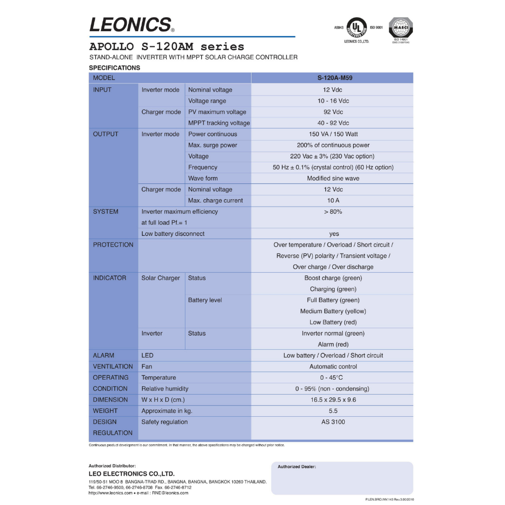 leonics-inverter-apollo-s-120a-m59-เครื่องแปลงกระแสไฟฟ้าชนิดติดตั้งอิสระพร้อมด้วยเครื่องควบคุมการประจุกระแสไฟฟ้าแบบ-mppt