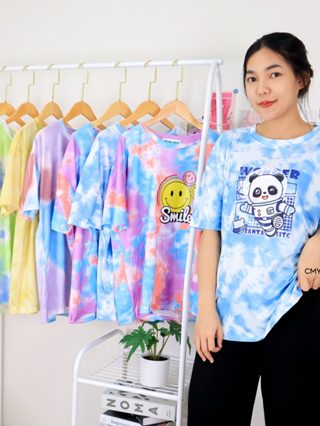 336X# เสื้อยืด+คอกลม ลายมัดย้อม สกรีนลาย คมชัด