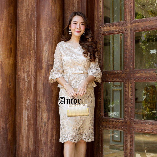 เดรสปักเลื่อมกริตเตอร์ 2 สี ไซส์ M-4XL ชุดออกงานหรู AMOR #605 มุมมองที่ 6