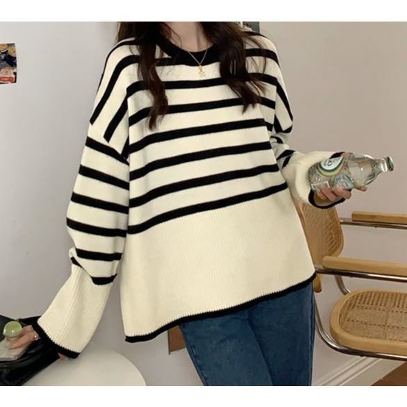 delaney-sweater-เสื้อหนาวไหมพรมลายทางสไตล์เกาหลี-ts1612