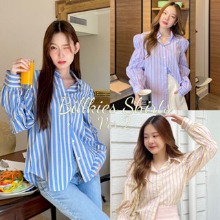 พร้อมส่งทุกสี_chuuchop(C8154) 🧁🍧🍇Billkies shirt Ver. 2 เสื้อเชิ้ตลายทางแขนตุ๊กตา มี 3 สี