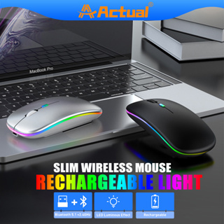 Wireless Mouse 2.4G Mouse เมาส์ไร้สาย เมาส์บลูทูธ Mouse Bluetooth เสียงปุ่มเงียบ เมาส์บลูทูธ แบบชาร์จไฟได้พร้อมไฟ RGB