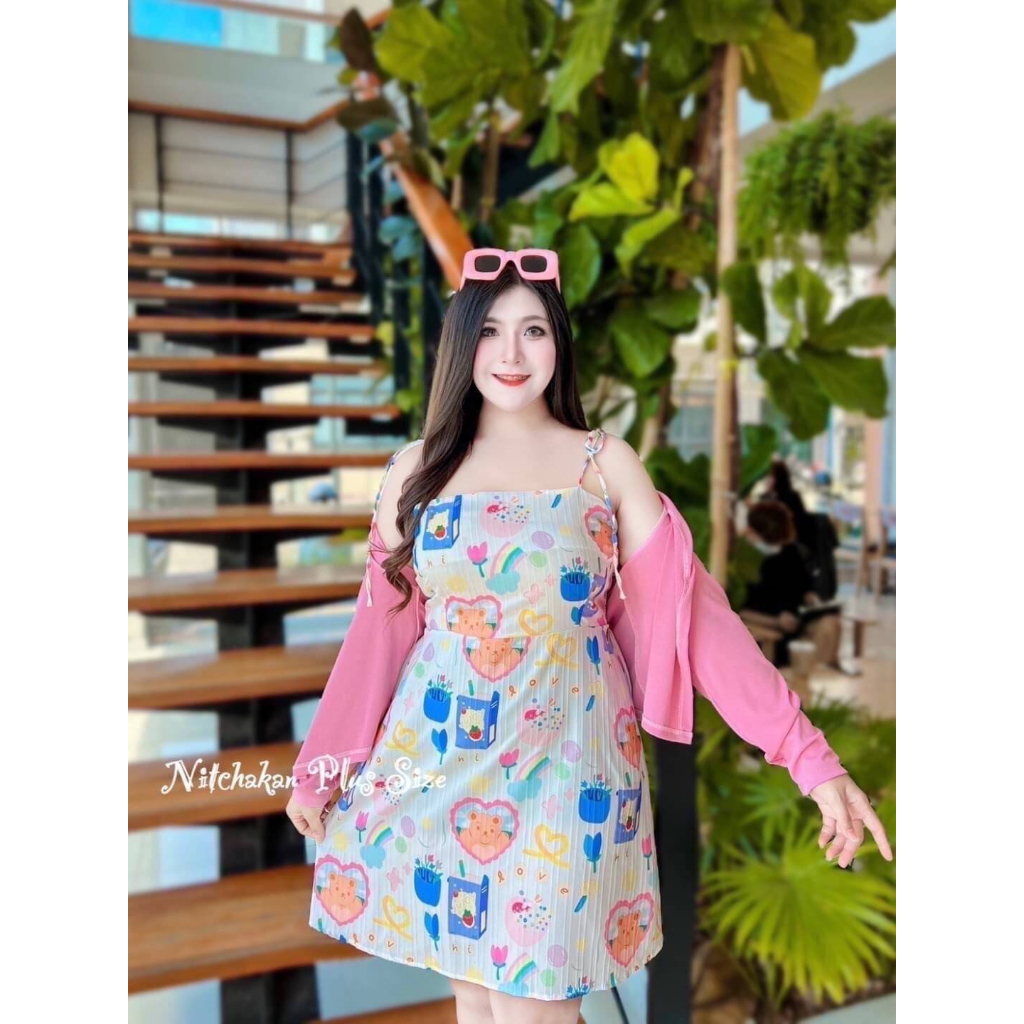 plussize-เดรสคนอ้วน-l-40-46-xl-48-56-สม๊อคหลัง-ยาว-36-42-แล้วแต่ผูกเชือก