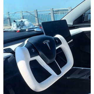 ALASKAR พวงมาลัย Yoke พร้อมฟังก์ชั่นทำความร้อน เปลี่ยน Nappa สีขาวสำหรับ Tesla รุ่น 3 2017-2021