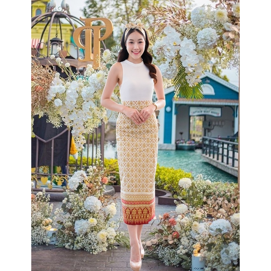 กระโปรงลายไทยประยุกต์ ผ้าคอตตอนนุ่ม ใส่ไปวัดทำบุญ เข้ารูป สวยเก๋ มีหลายไซส์ มุมมองที่ 6