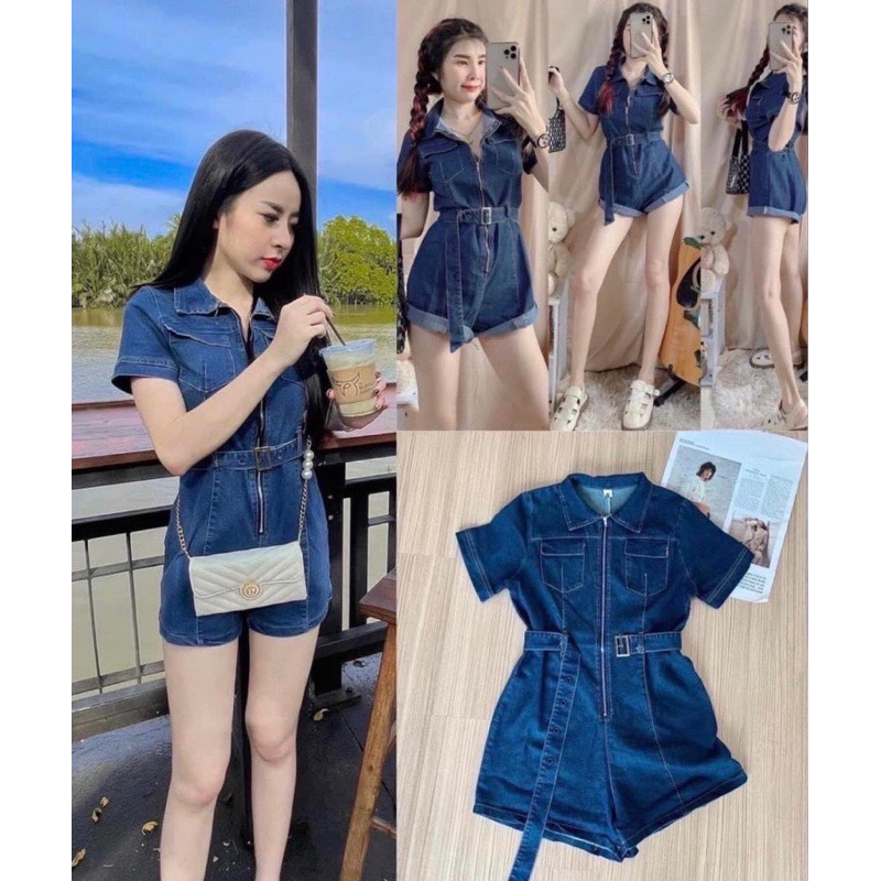 จั้มยีนส์ขาสั้นซิปหน้า-เข็มขัด-jumpsuit-ยีนส์-810-พร้อมส่งในไทย