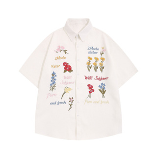 เสื้อเชิ้ตแขนสั้นงานปักพรีเมียม Premium Flower Korea Shirt