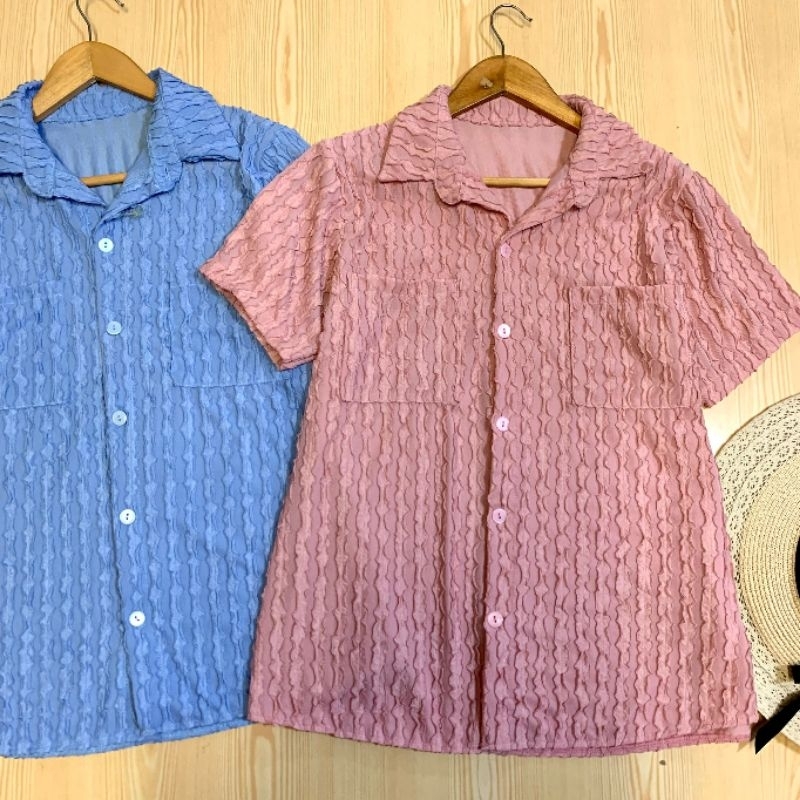 สอบถามก่อนชำระเงิน-เสื้อเชิ้ตคอปกแขนสั้นติดกระดุมหน้าเนื้อผ้าสาหร่ายนิ่มใส่สบายทรงสวยน่ารักมาก
