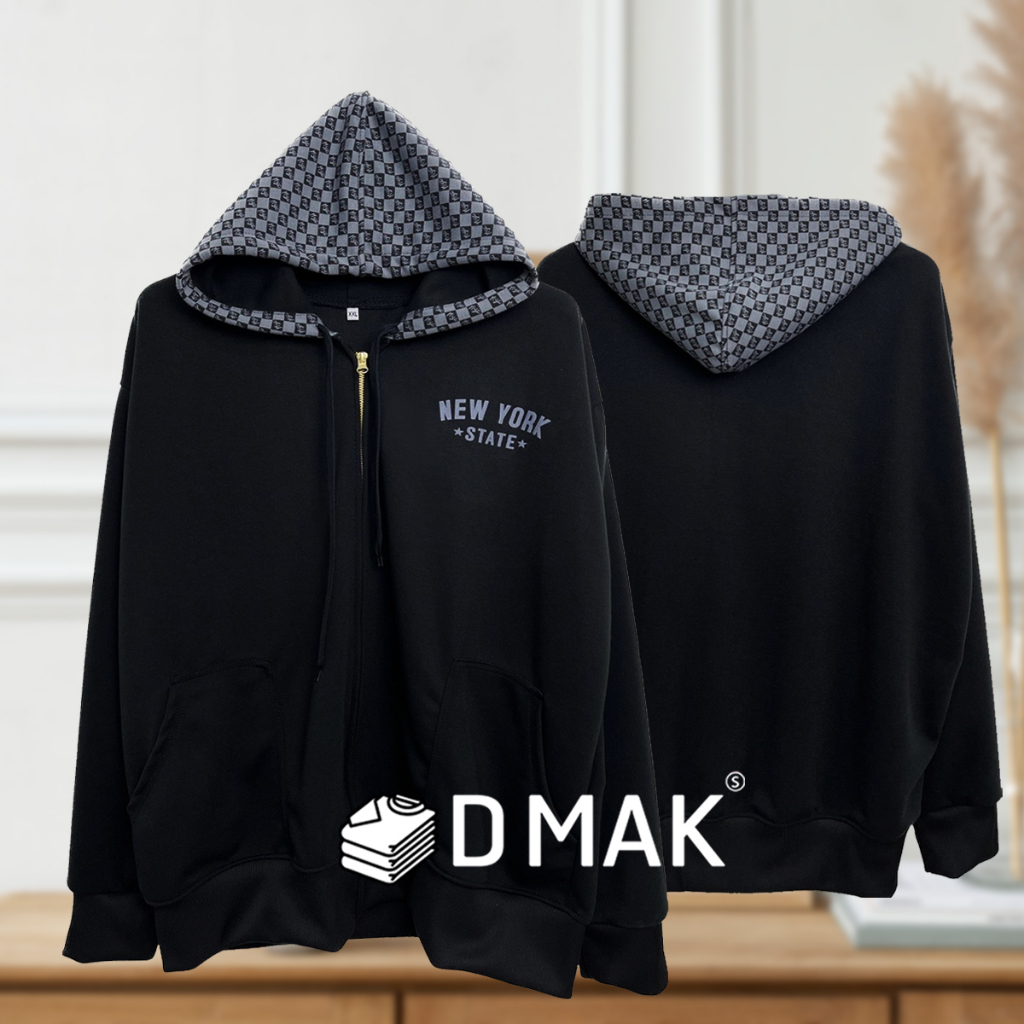 เสื้อกันหนาว เสื้อคลุมแขนยาว ฮู้ด งานพรีเมี่ยม รุ่นพิมพ์ลายหมวกตาราง New york limited สีดำ แดง กรม กาแฟ ครีม ขาว