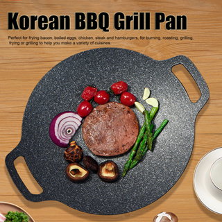 กระทะย่างบาร์บีคิว เหล็ก ไม่ติดกระทะ ทนความร้อน ทรงกลม สําหรับย่างหมู แพนเค้ก หน้าท้อง Korean BBQ Grill   HAMMIA~