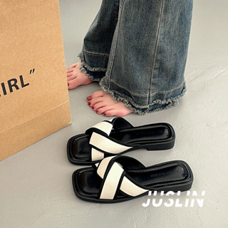 JUSLIN รองเท้าแตะ รองเท้าแตะผู้หญิง ส้นแบน ใส่สบาย สไตล์เกาหลี รองเท้าแฟชั่น 2023 ใหม่ 071303